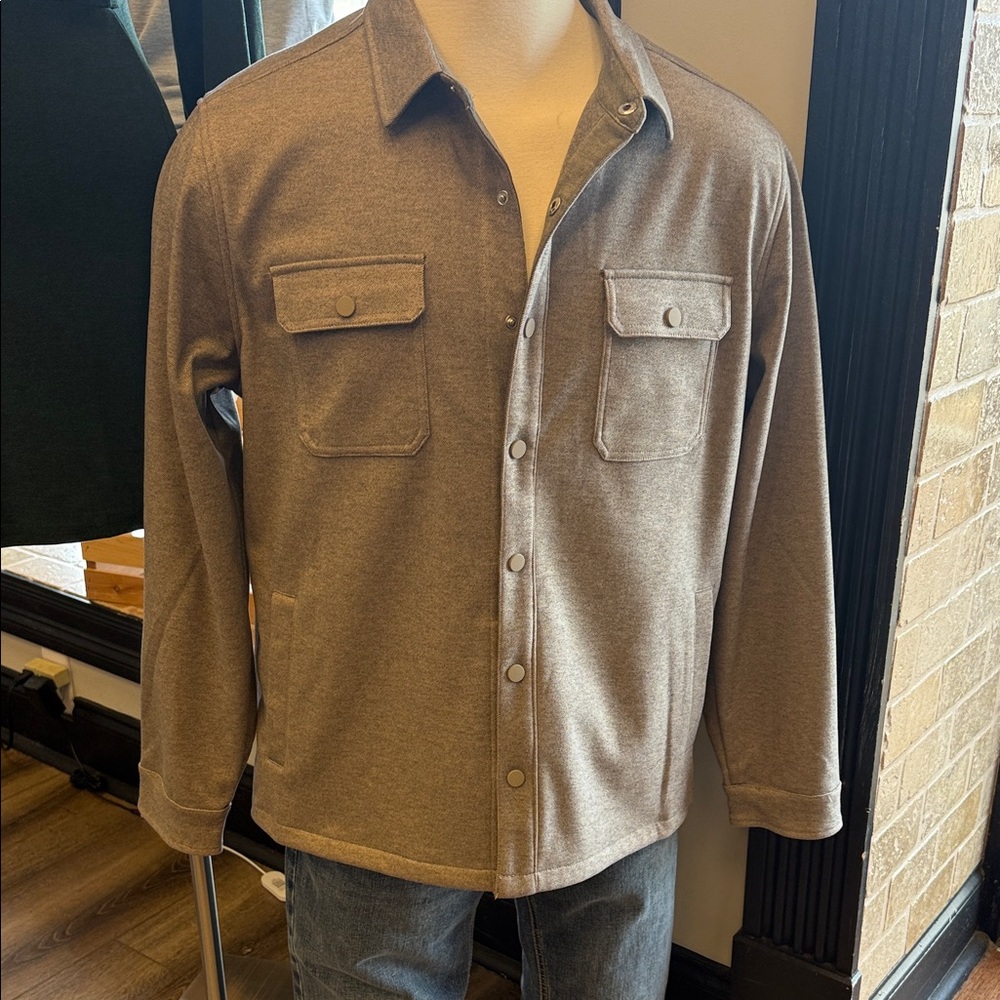 Men's Taupe Button-Front Shirt Jacket